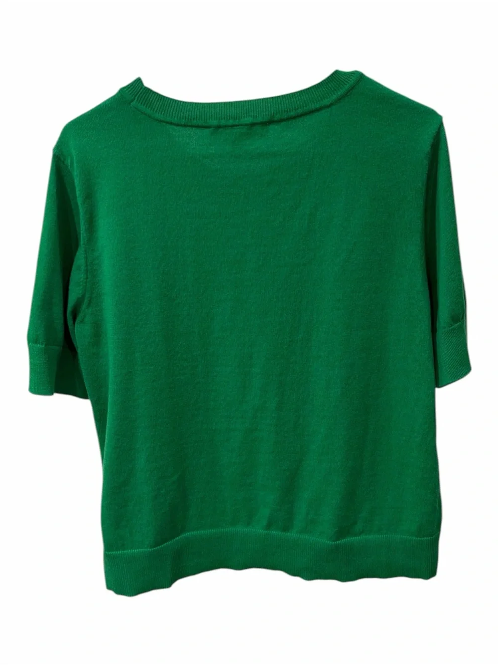 Michael Kors Emerald Green Short Sleeve Sweater Gold Button Shoulder Large